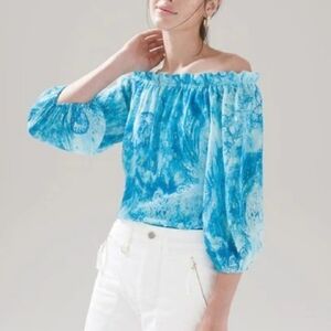 Blue Off-Shoulder Peasant Top